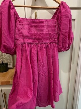 Abercrombie & Fitch Hot Pink Smocked Square-Neck Midi Dress